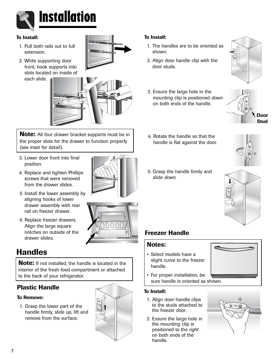 Installation, Handles | Amana AFI2538AEW User Manual | Page 8 / 96