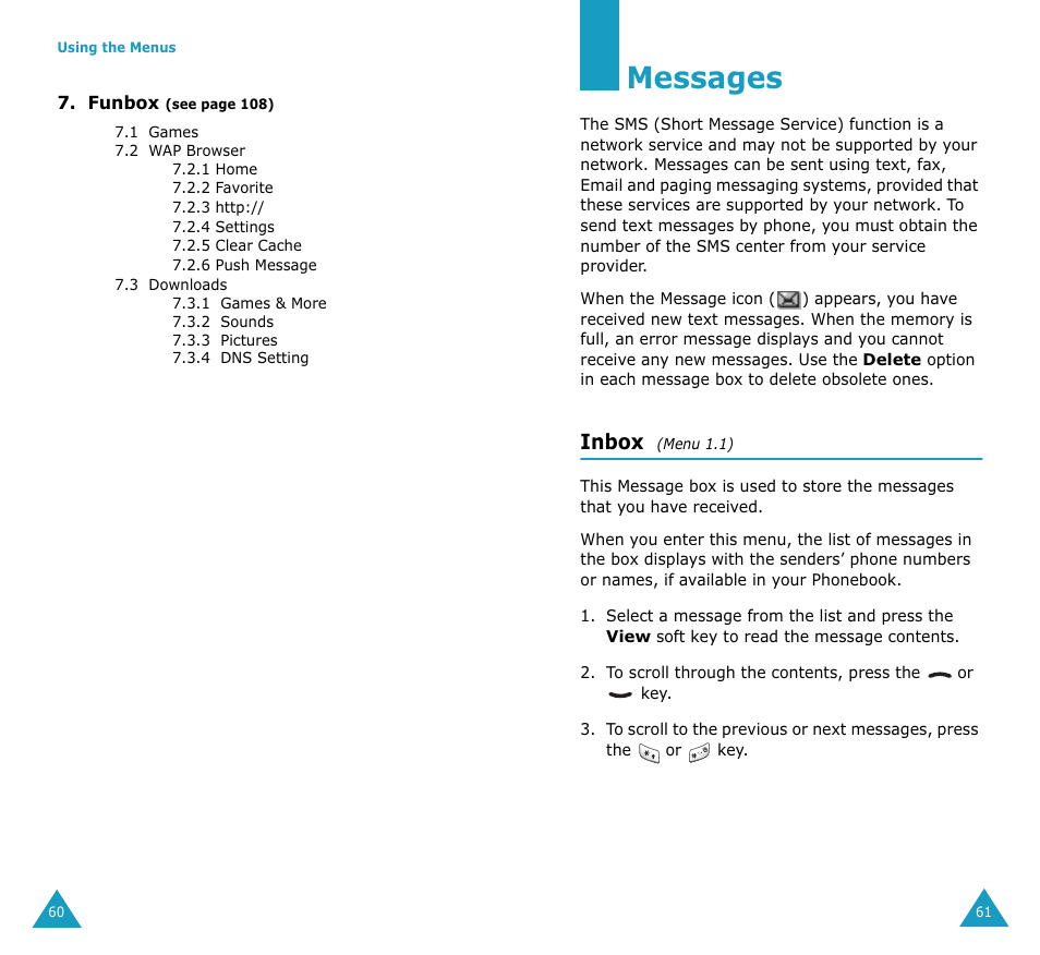 Messages, Inbox | Samsung SGH-S307SSACIN User Manual | Page 33 / 89