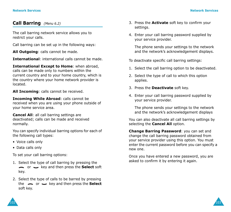 Call barring | Samsung SGH-S307SSACIN User Manual | Page 55 / 89