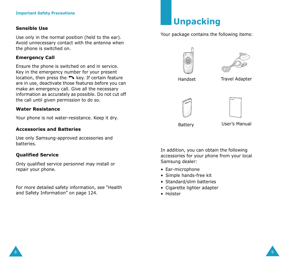 Unpacking | Samsung SGH-S307SSACIN User Manual | Page 6 / 89