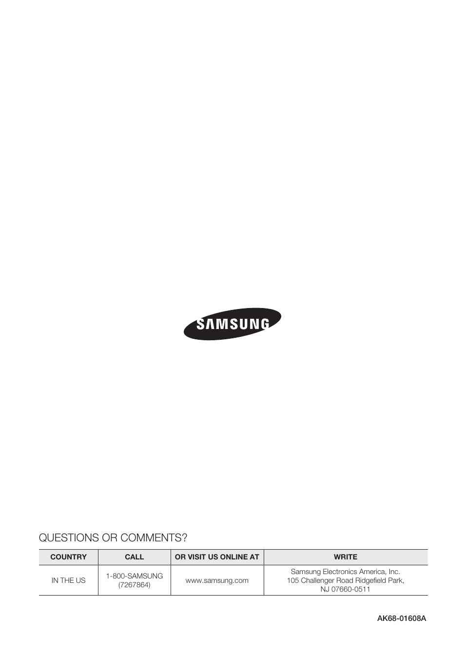Questions or comments | Samsung BD-P1500-XAA User Manual | Page 68 / 68