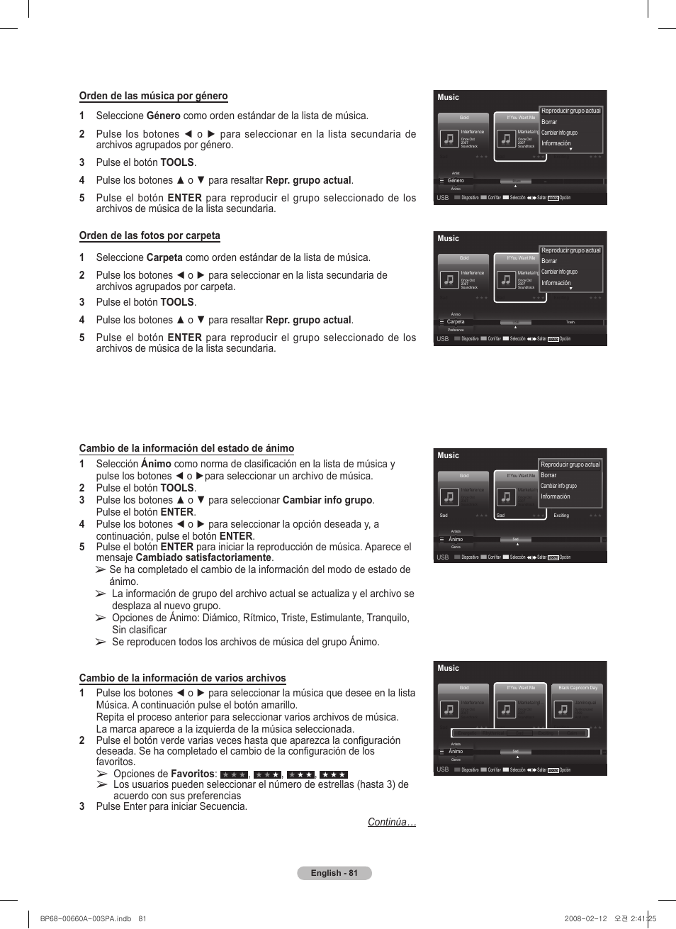 Opciones de favoritos | Samsung HL50A650C1FXZA User Manual | Page 183 / 196