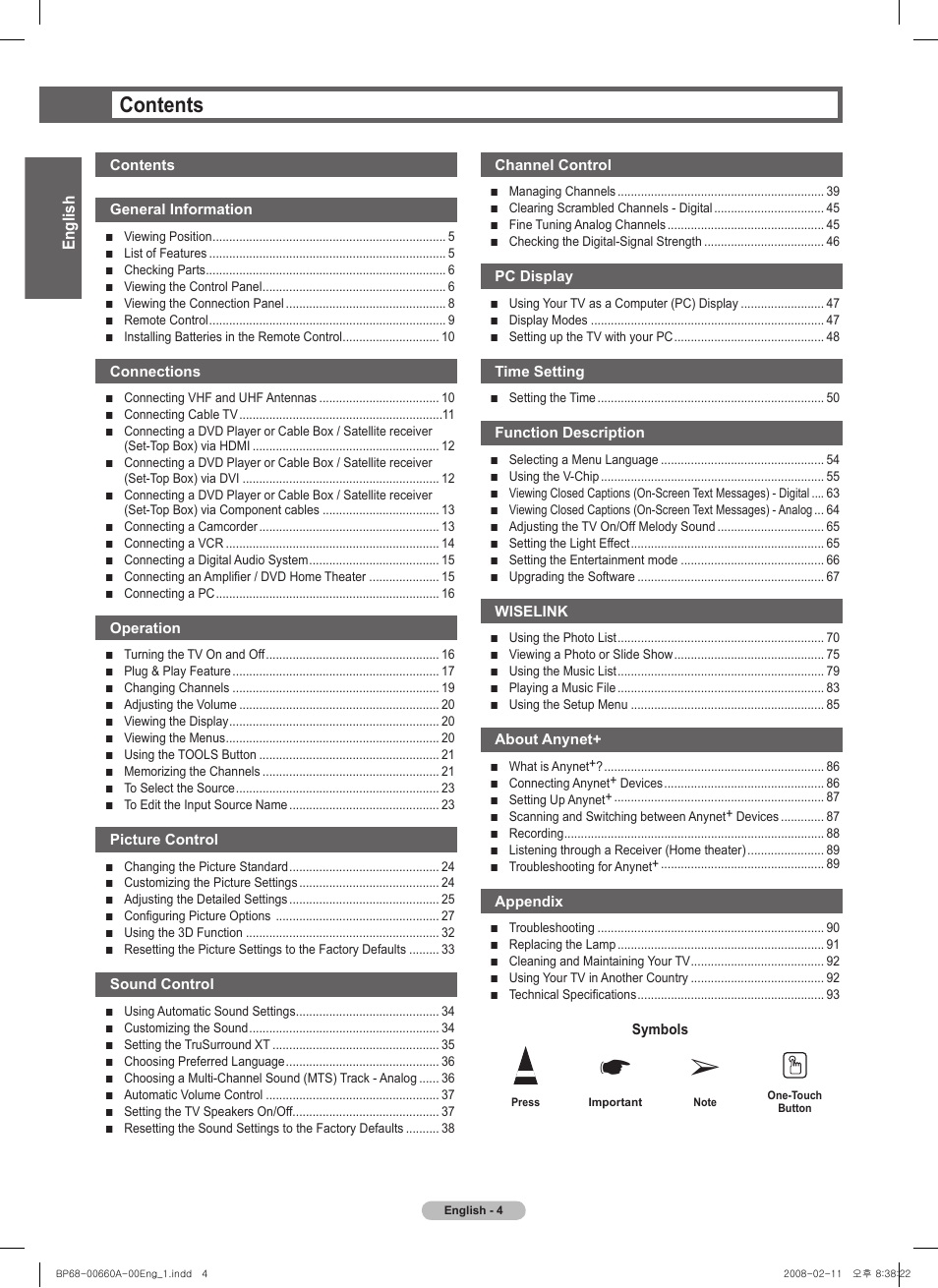 Samsung HL50A650C1FXZA User Manual | Page 4 / 196