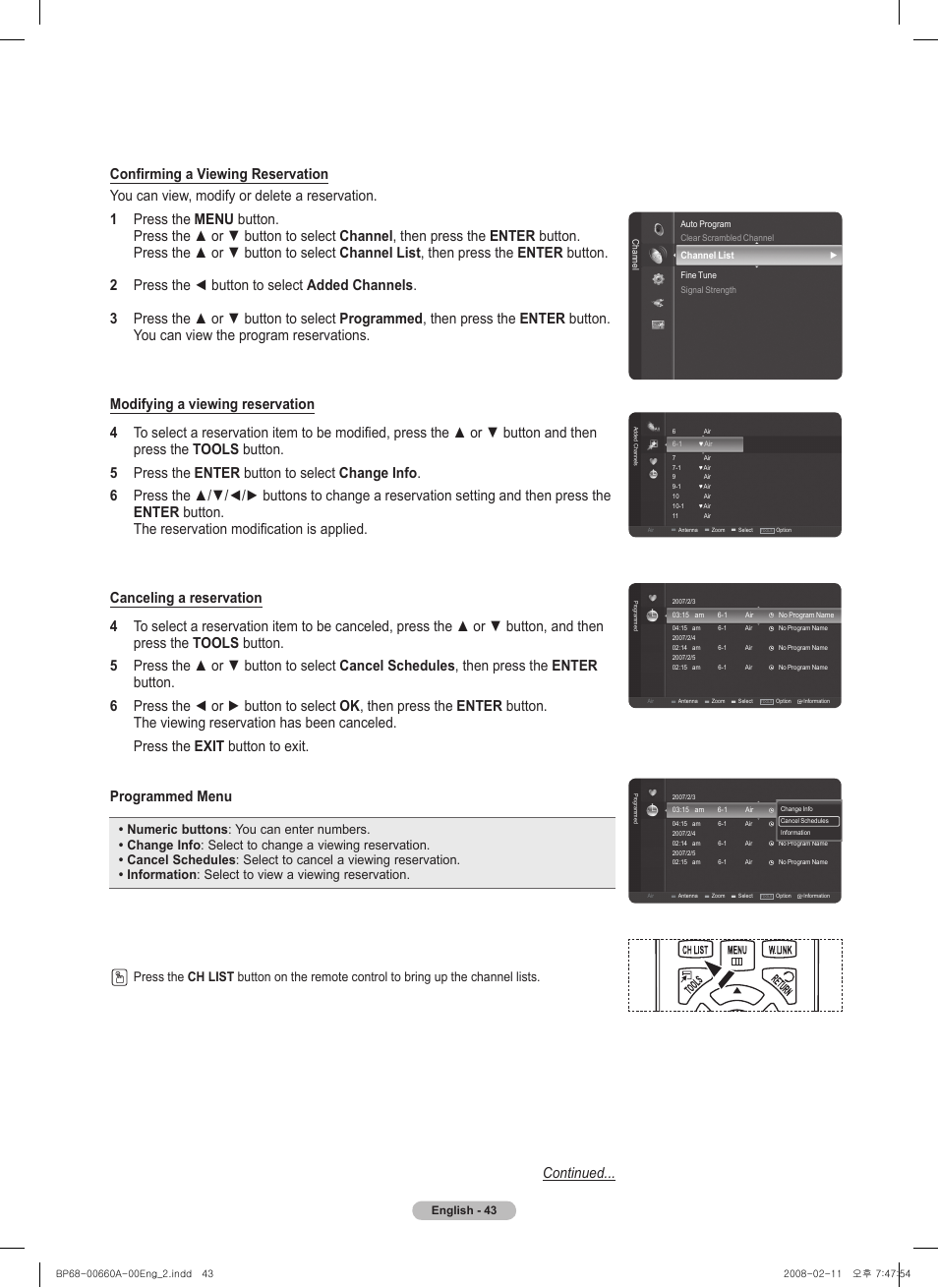 Continued | Samsung HL50A650C1FXZA User Manual | Page 43 / 196