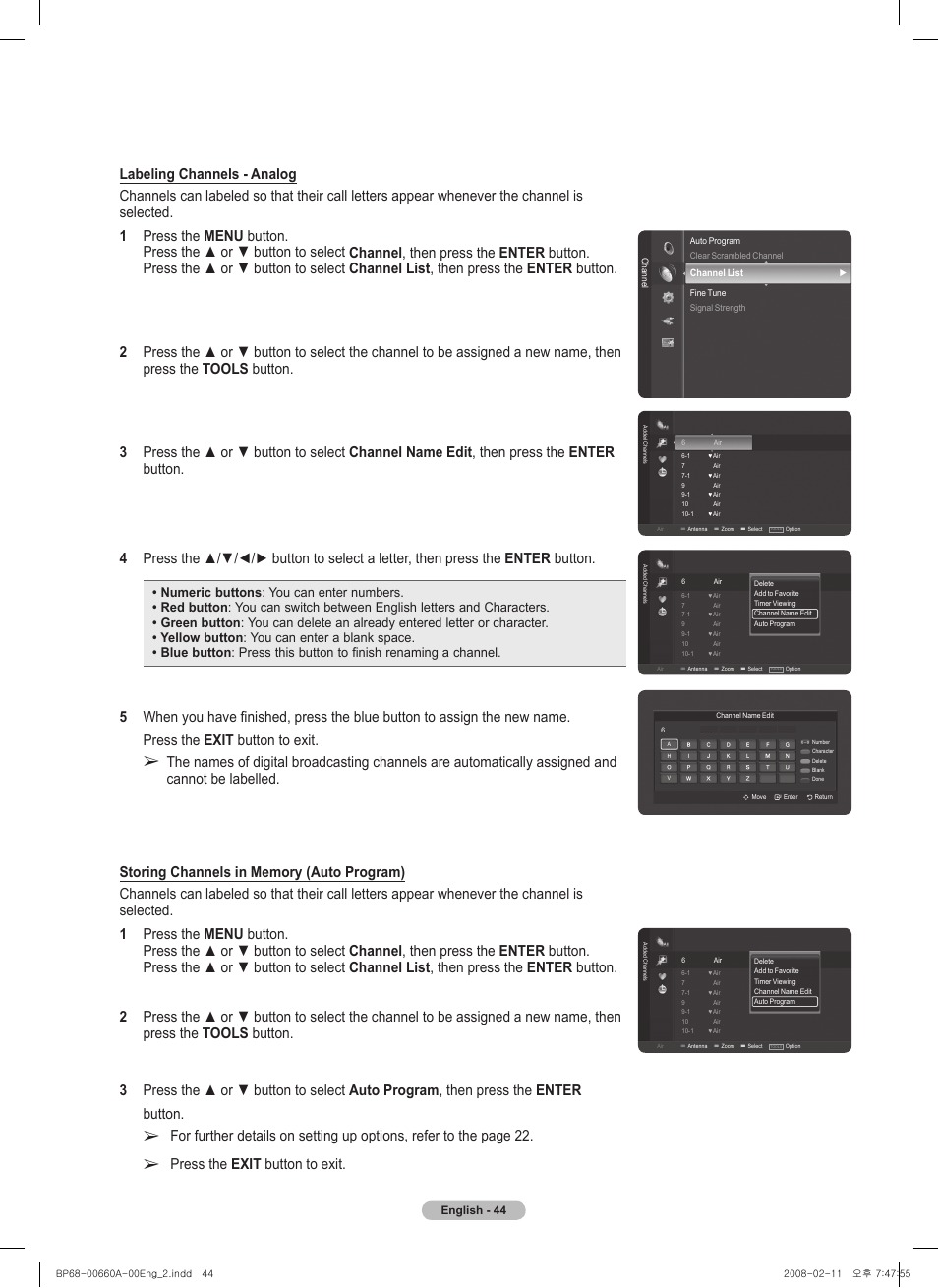 Press the exit button to exit | Samsung HL50A650C1FXZA User Manual | Page 44 / 196