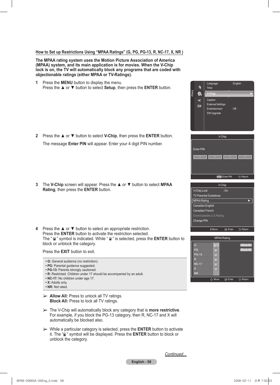 Samsung HL50A650C1FXZA User Manual | Page 58 / 196