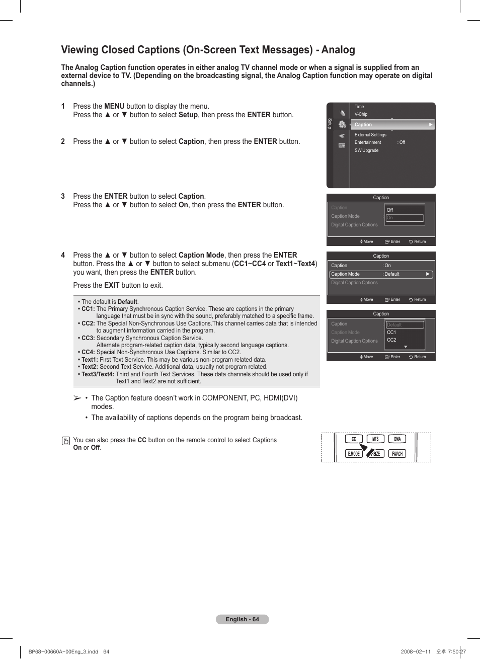 Samsung HL50A650C1FXZA User Manual | Page 64 / 196