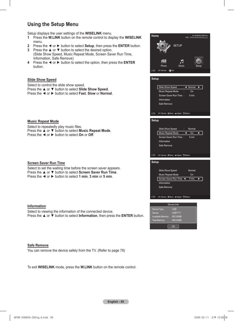 Using the setup menu | Samsung HL50A650C1FXZA User Manual | Page 85 / 196