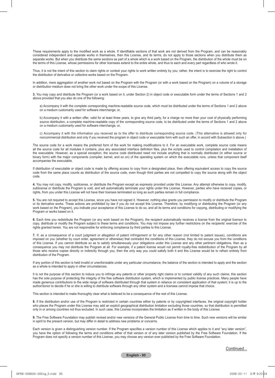 Continued | Samsung HL50A650C1FXZA User Manual | Page 95 / 196
