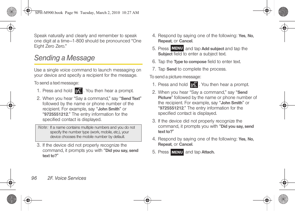 Sending a message | Samsung SPH-M900ZKASPR User Manual | Page 108 / 218
