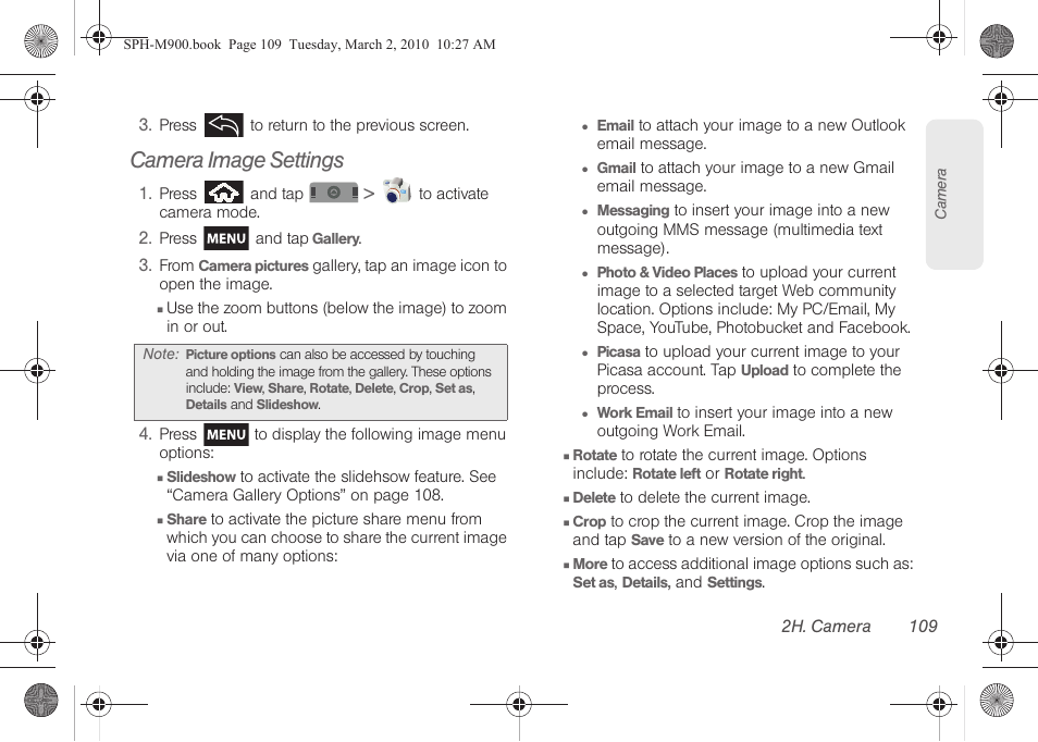 Camera image settings | Samsung SPH-M900ZKASPR User Manual | Page 121 / 218