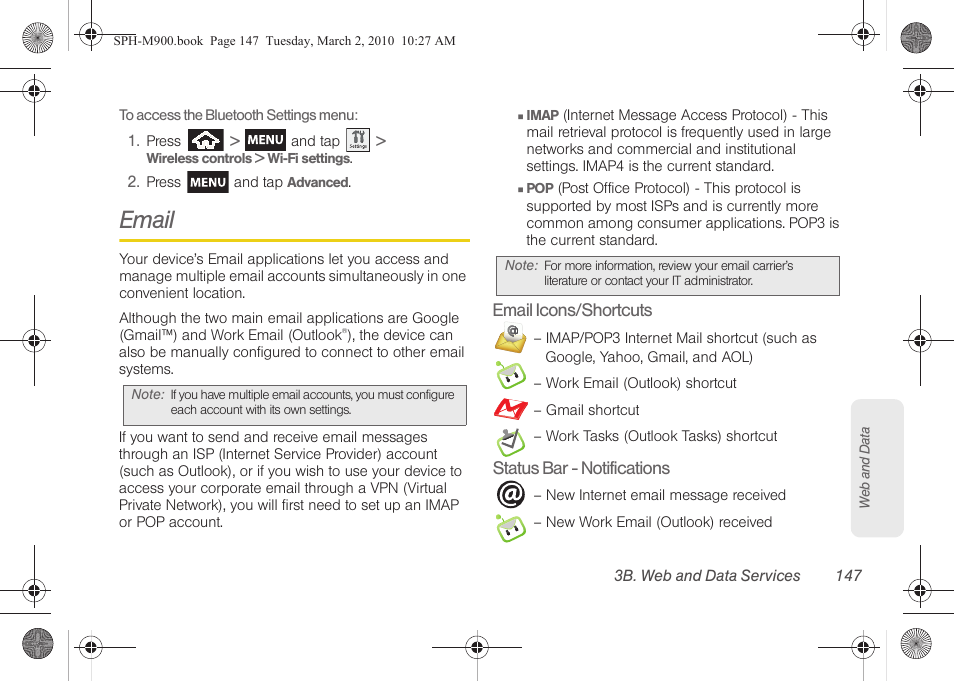 Email | Samsung SPH-M900ZKASPR User Manual | Page 159 / 218