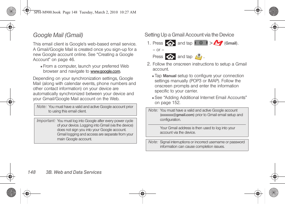 Google mail (gmail), See “google mail (gmail)” on | Samsung SPH-M900ZKASPR User Manual | Page 160 / 218