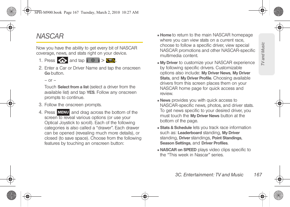 Nascar | Samsung SPH-M900ZKASPR User Manual | Page 179 / 218