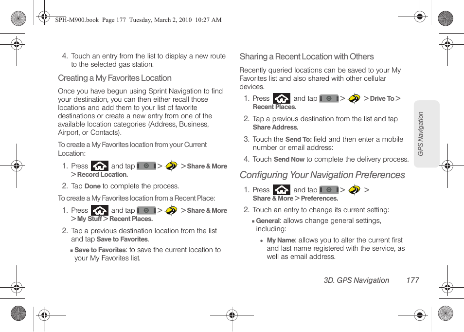 Configuring your navigation preferences | Samsung SPH-M900ZKASPR User Manual | Page 189 / 218
