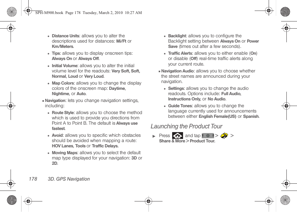 Launching the product tour | Samsung SPH-M900ZKASPR User Manual | Page 190 / 218