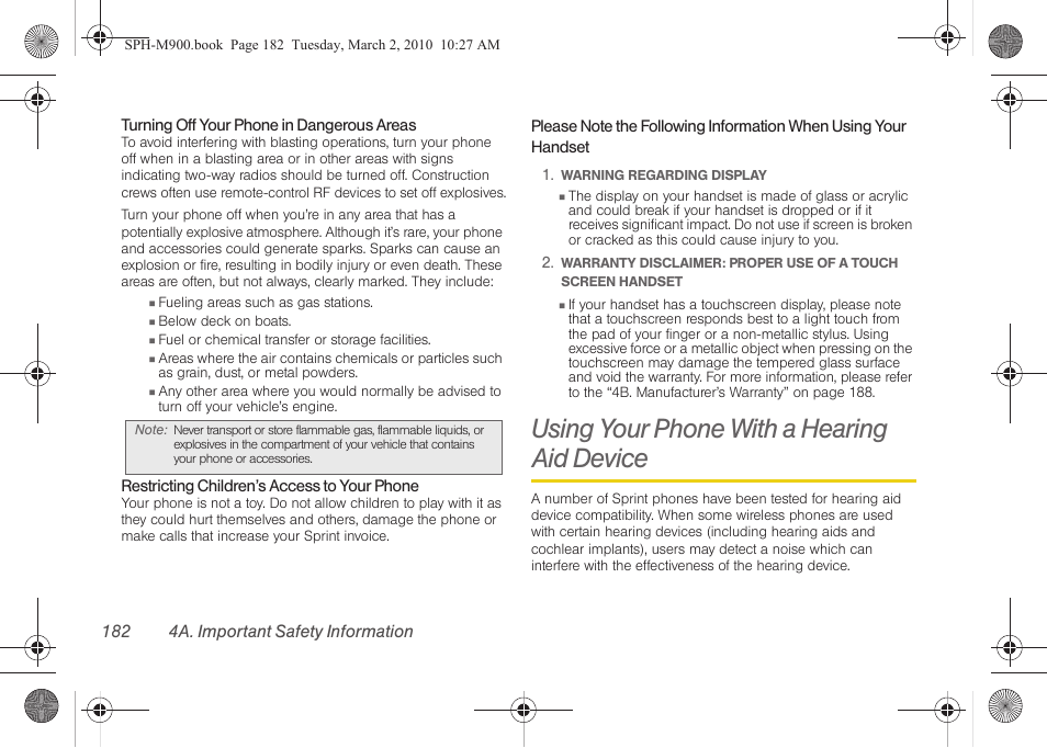 Using your phone with a hearing aid device, Using your phone with a hearing, Aid device | Samsung SPH-M900ZKASPR User Manual | Page 194 / 218