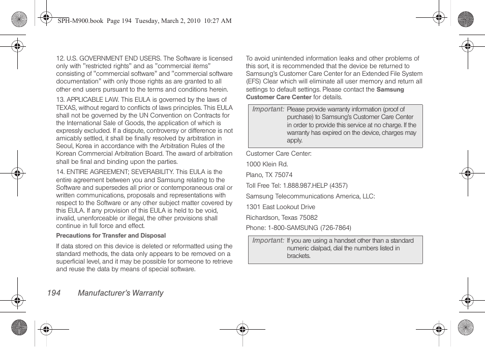 Samsung SPH-M900ZKASPR User Manual | Page 206 / 218