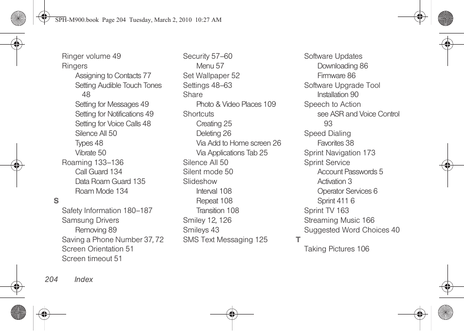 Samsung SPH-M900ZKASPR User Manual | Page 216 / 218