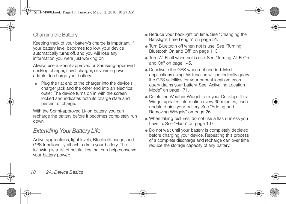 Extending your battery life, Charging the battery | Samsung SPH-M900ZKASPR User Manual | Page 30 / 218