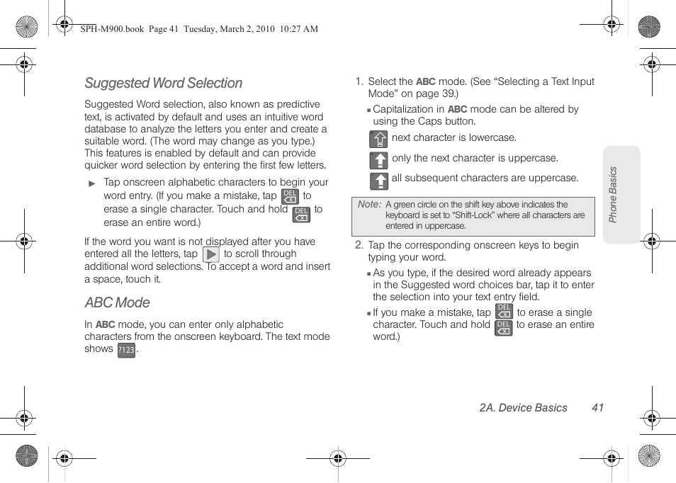 Suggested word selection, Abc mode | Samsung SPH-M900ZKASPR User Manual | Page 53 / 218