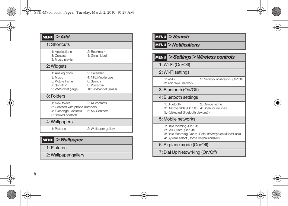 Wallpaper | Samsung SPH-M900ZKASPR User Manual | Page 8 / 218