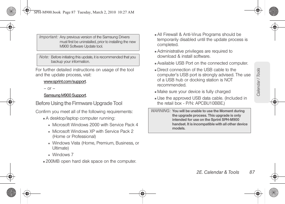 Before using the firmware upgrade tool | Samsung SPH-M900ZKASPR User Manual | Page 99 / 218