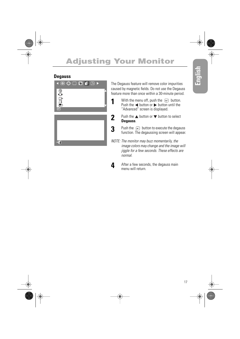 English, Adjusting your monitor | Samsung PG19RS9T User Manual | Page 19 / 29