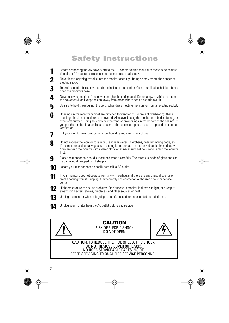 Safety instructions | Samsung PG19RS9T User Manual | Page 4 / 29