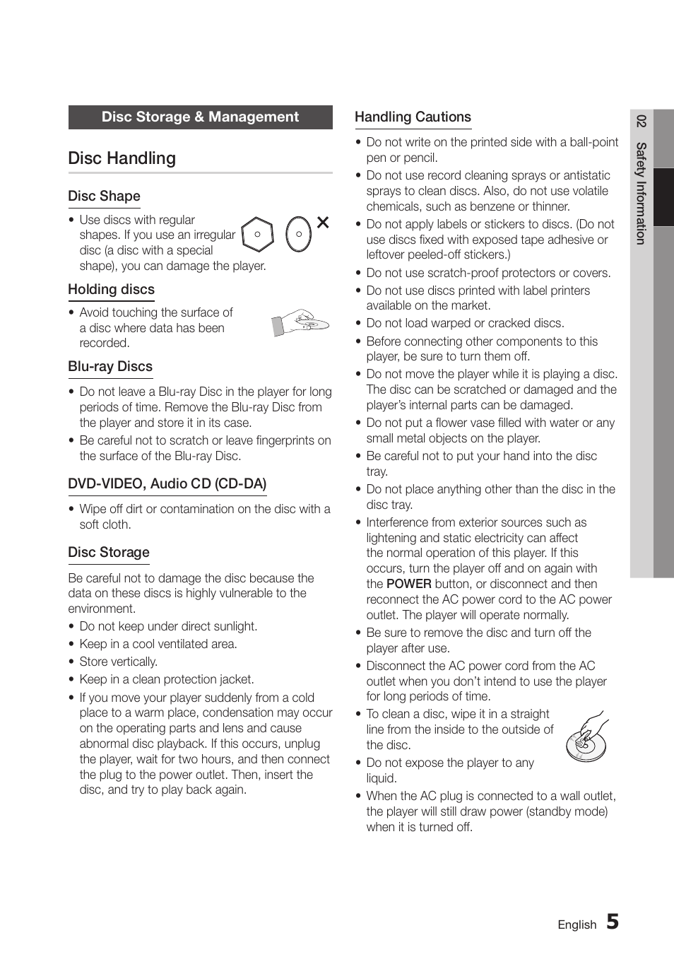 Disc storage & management, Disc handling | Samsung BD-D5500-ZA User Manual | Page 5 / 81