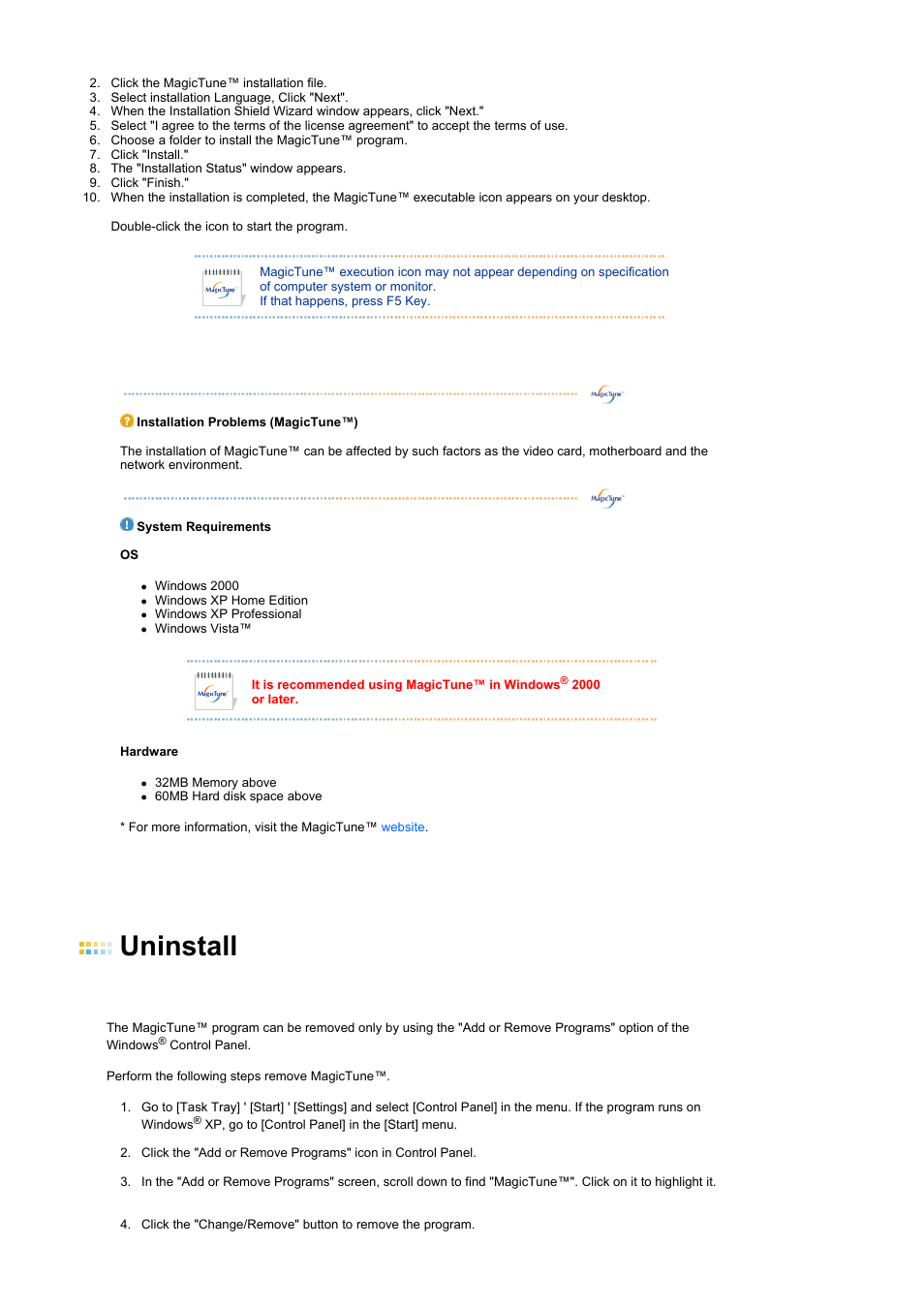 Uninstall | Samsung LS22MEXSFV-XAA User Manual | Page 27 / 53