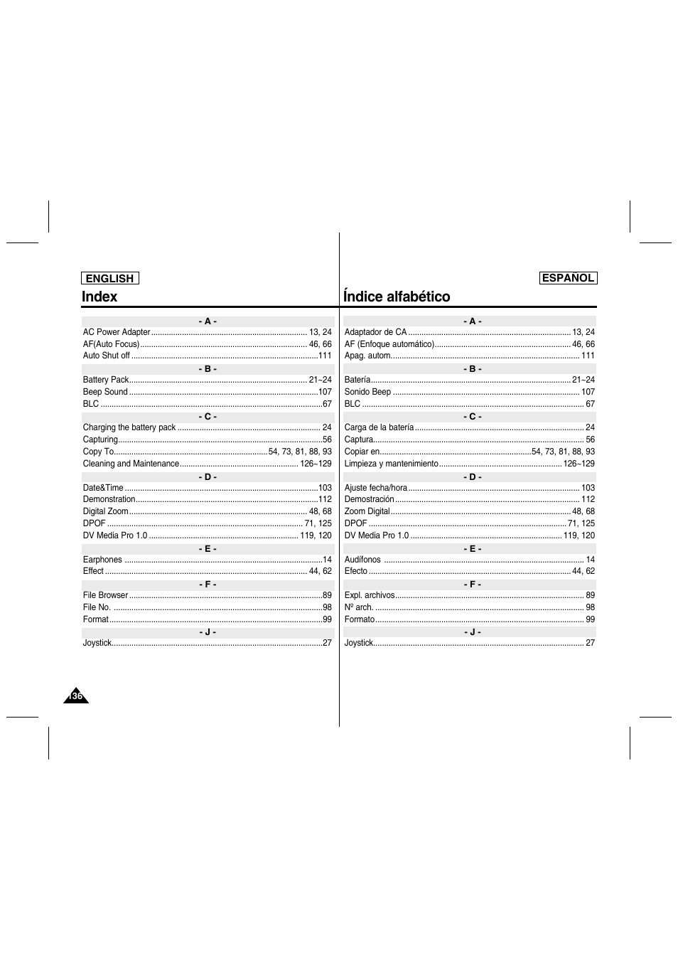 Index índice alfabético | Samsung SC-MM10S-XAA User Manual | Page 136 / 139