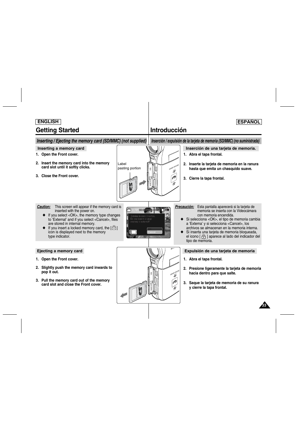 Getting started, Introducción, English español | Samsung SC-MM10S-XAA User Manual | Page 33 / 139