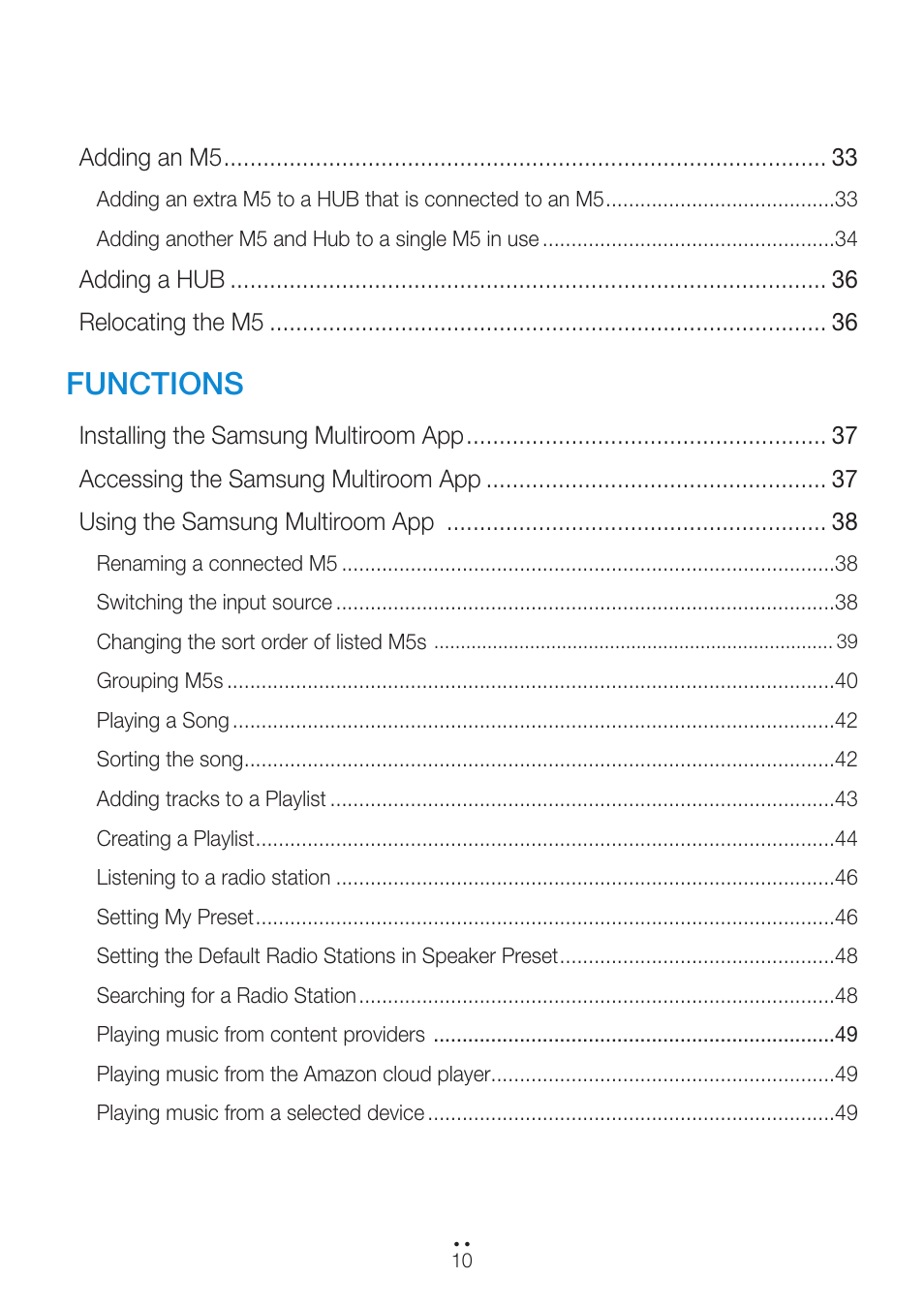 Functions | Samsung WAM551-ZA User Manual | Page 10 / 78