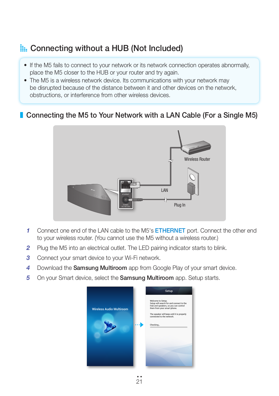 Connecting without a hub (not included), A connecting without a hub (not included) | Samsung WAM551-ZA User Manual | Page 21 / 78