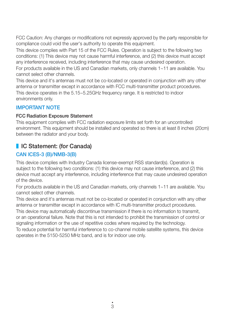 Ic statement: (for canada) | Samsung WAM551-ZA User Manual | Page 3 / 78