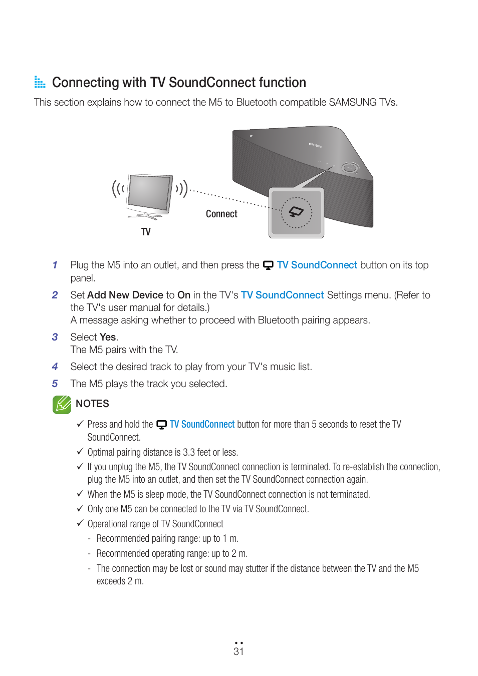 Connecting with tv soundconnect function, Press here, A connecting with tv soundconnect function | Samsung WAM551-ZA User Manual | Page 31 / 78
