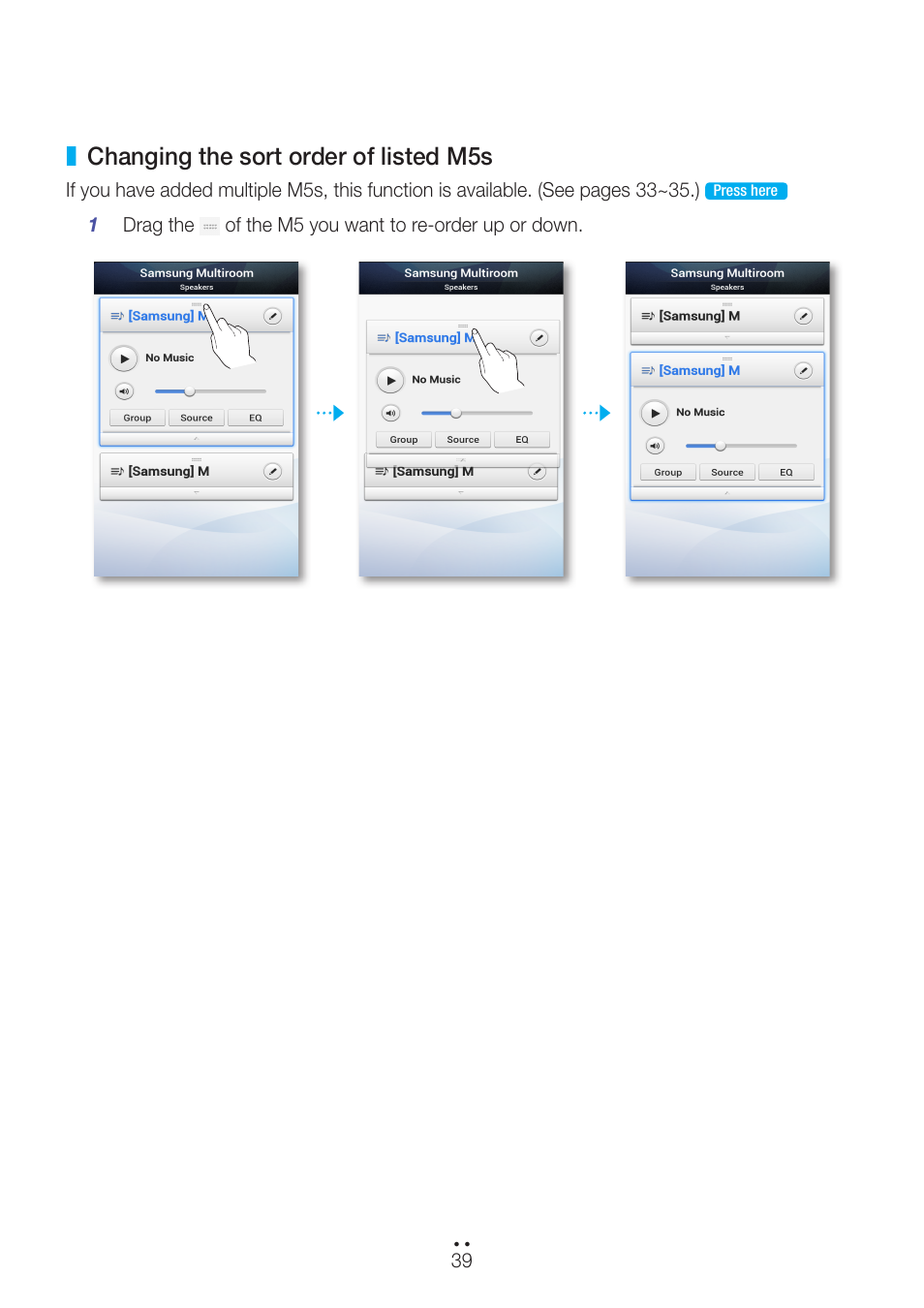 Changing the sort order of listed m5s | Samsung WAM551-ZA User Manual | Page 39 / 78
