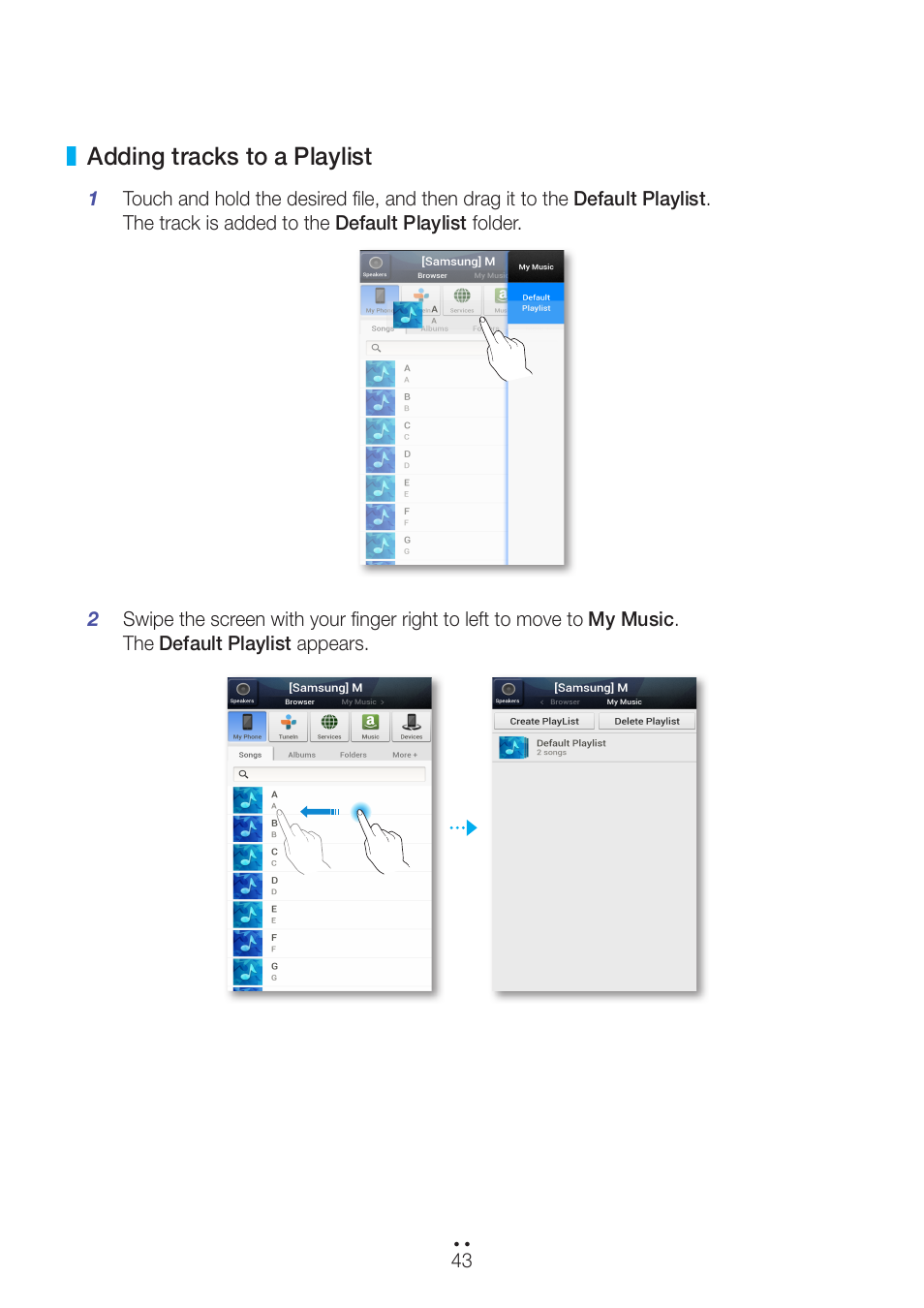 Adding tracks to a playlist | Samsung WAM551-ZA User Manual | Page 43 / 78