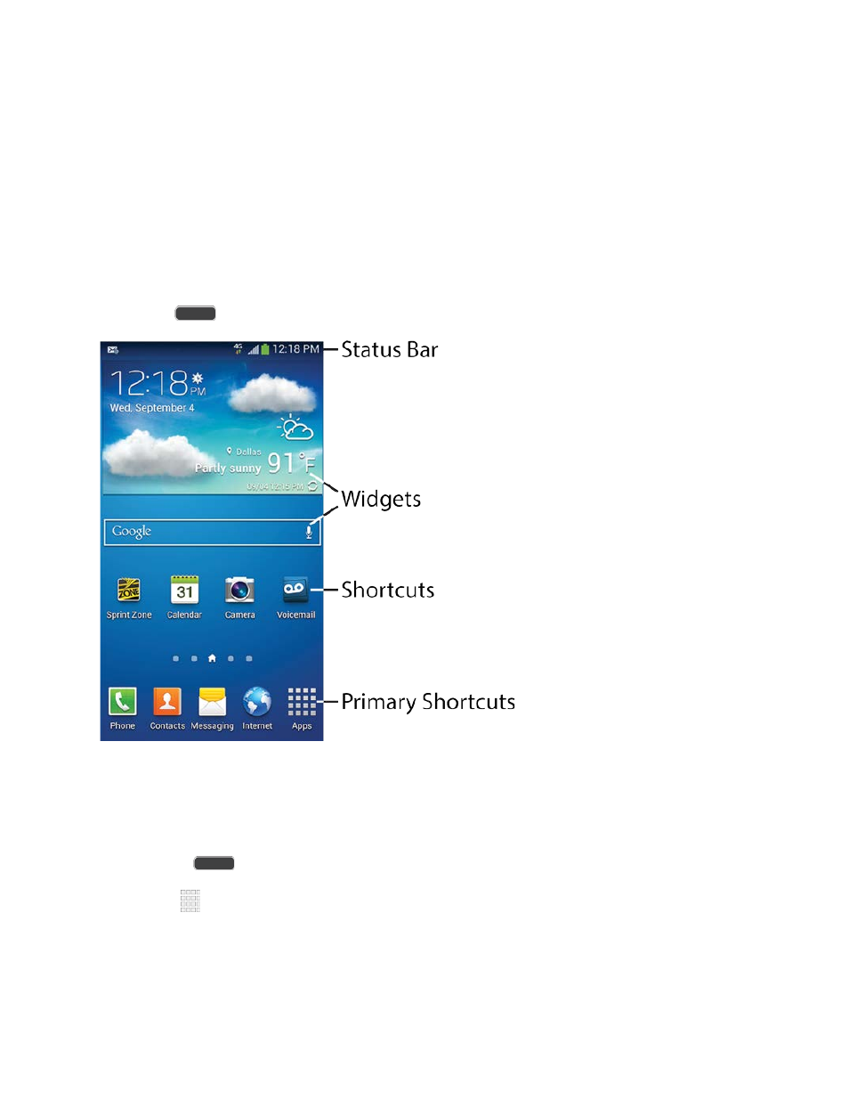 Your home screen, Create shortcuts | Samsung SPH-L520ZKPSPR User Manual | Page 27 / 172