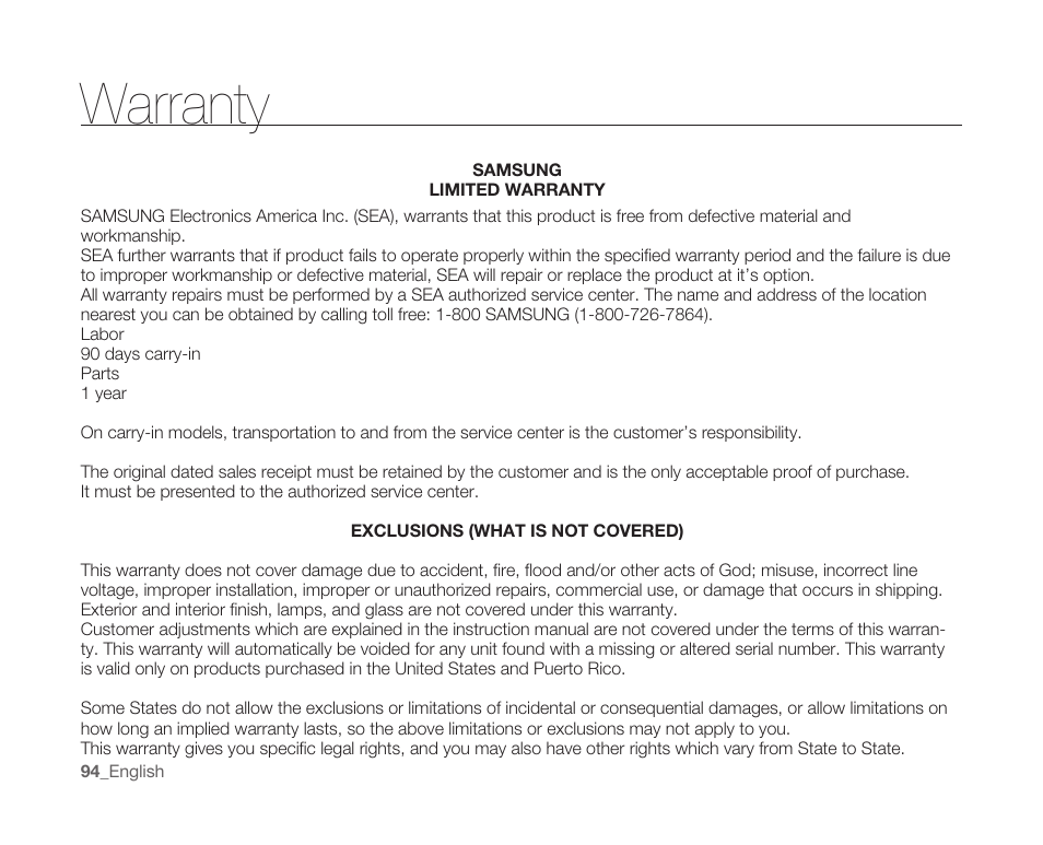 Warranty | Samsung SC-MX10A-XAP User Manual | Page 106 / 108