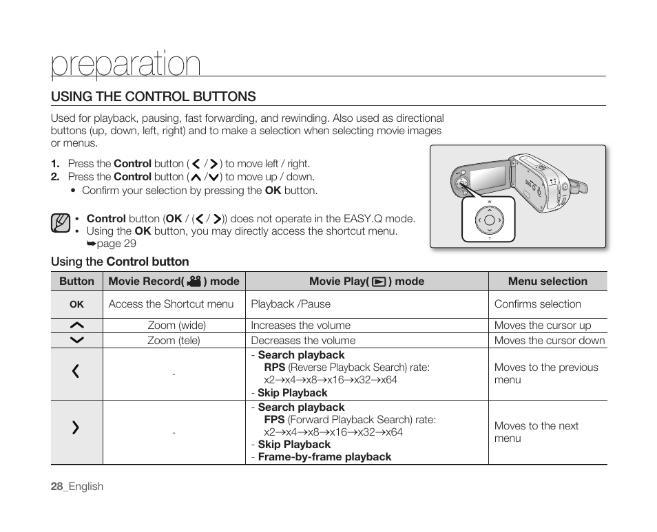 Using the control buttons, Preparation | Samsung SC-MX10A-XAP User Manual | Page 40 / 108