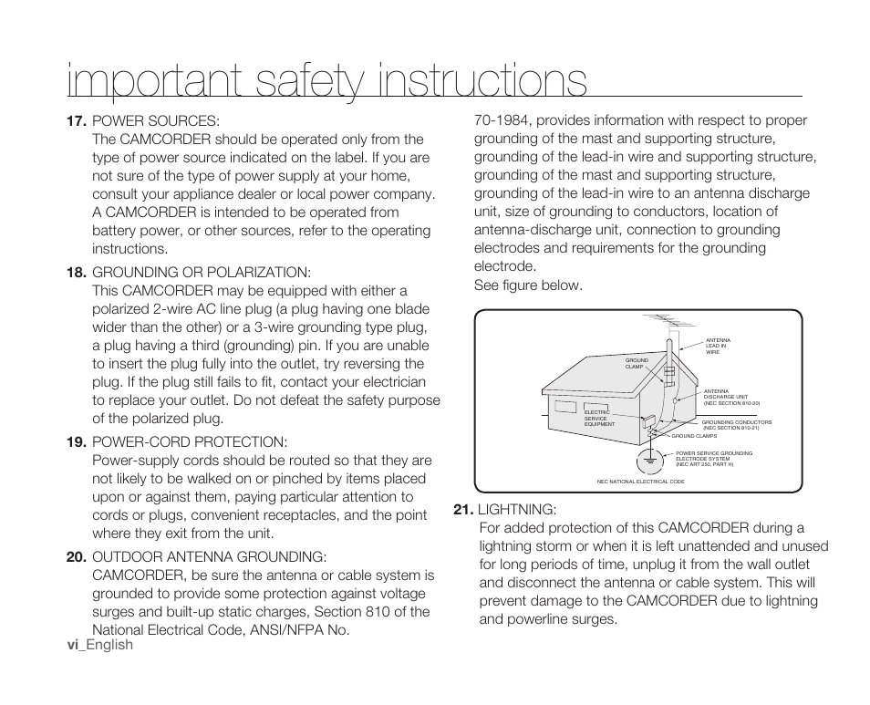 Important safety instructions, Vi_ english | Samsung SC-MX10A-XAP User Manual | Page 6 / 108