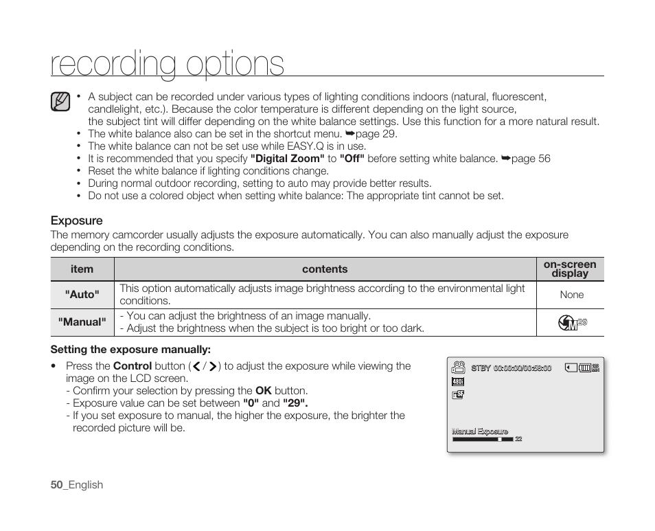 Recording options | Samsung SC-MX10A-XAP User Manual | Page 62 / 108