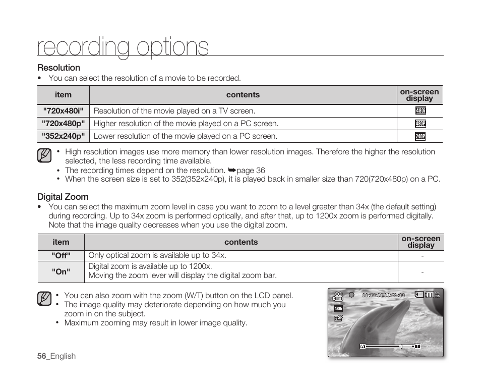 Recording options | Samsung SC-MX10A-XAP User Manual | Page 68 / 108