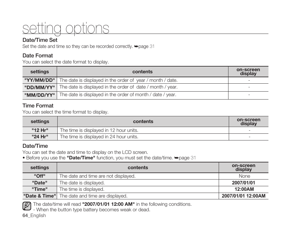 Setting options | Samsung SC-MX10A-XAP User Manual | Page 76 / 108