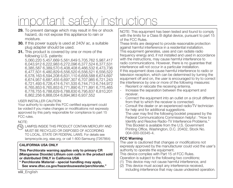 Important safety instructions | Samsung SC-MX10A-XAP User Manual | Page 8 / 108