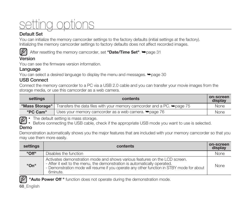 Setting options | Samsung SC-MX10A-XAP User Manual | Page 80 / 108