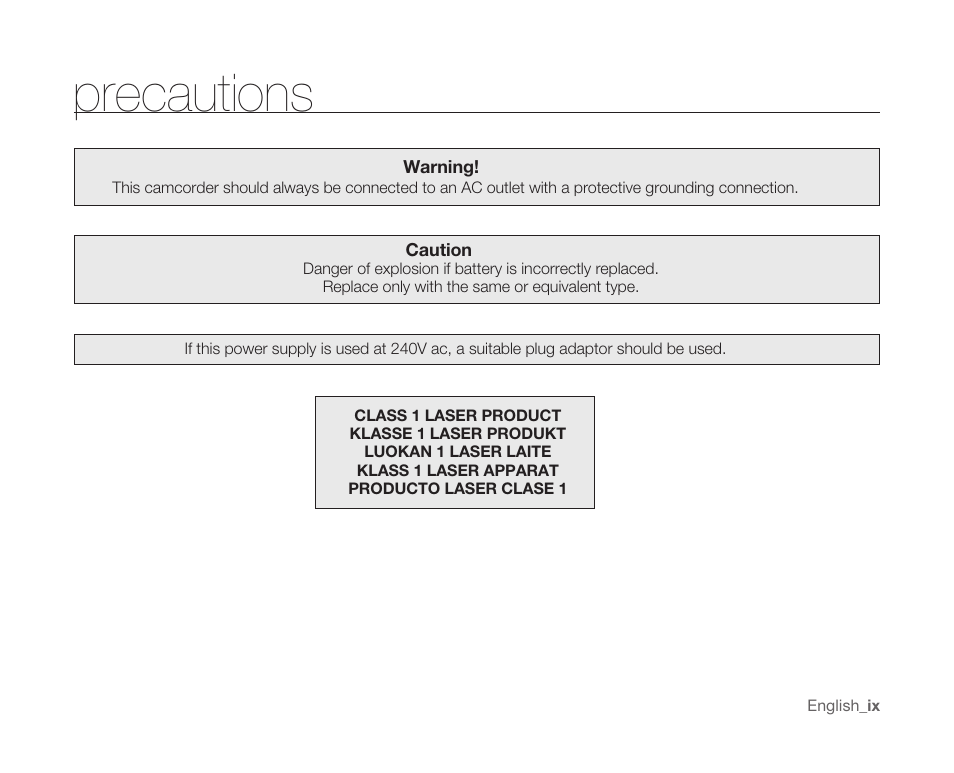 Precautions | Samsung SC-MX10A-XAP User Manual | Page 9 / 108