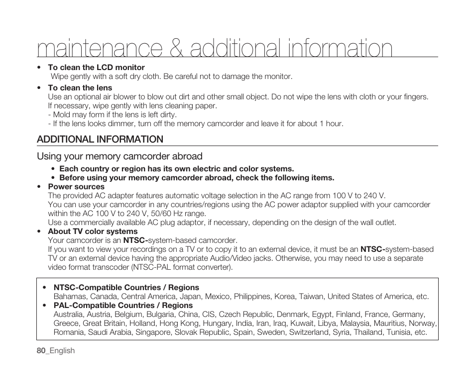 Additional information, Maintenance & additional information | Samsung SC-MX10A-XAP User Manual | Page 92 / 108